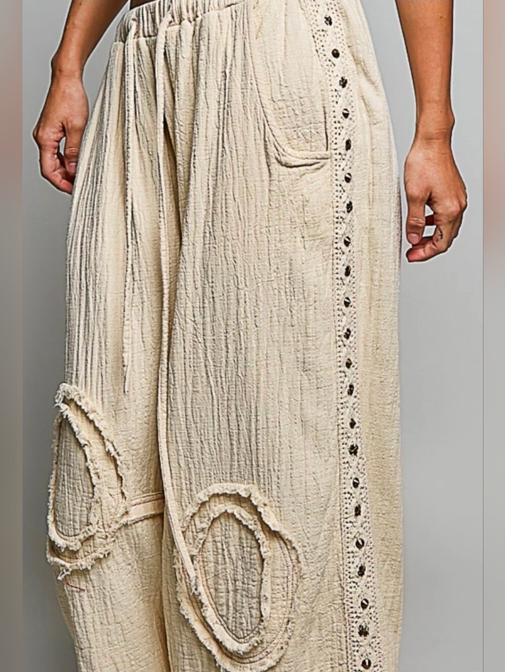 NEW!! 2 PC Set POL Studded Cream Boho Textured Two-Piece Set, Sz Large, NWT - Picture 8 of 8
